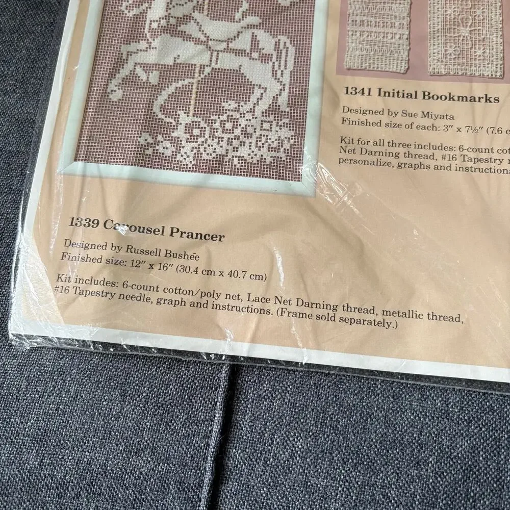 Carousel Prancer Vintage Lace Net Darning Kit by The Creative Circle 1988 Horse